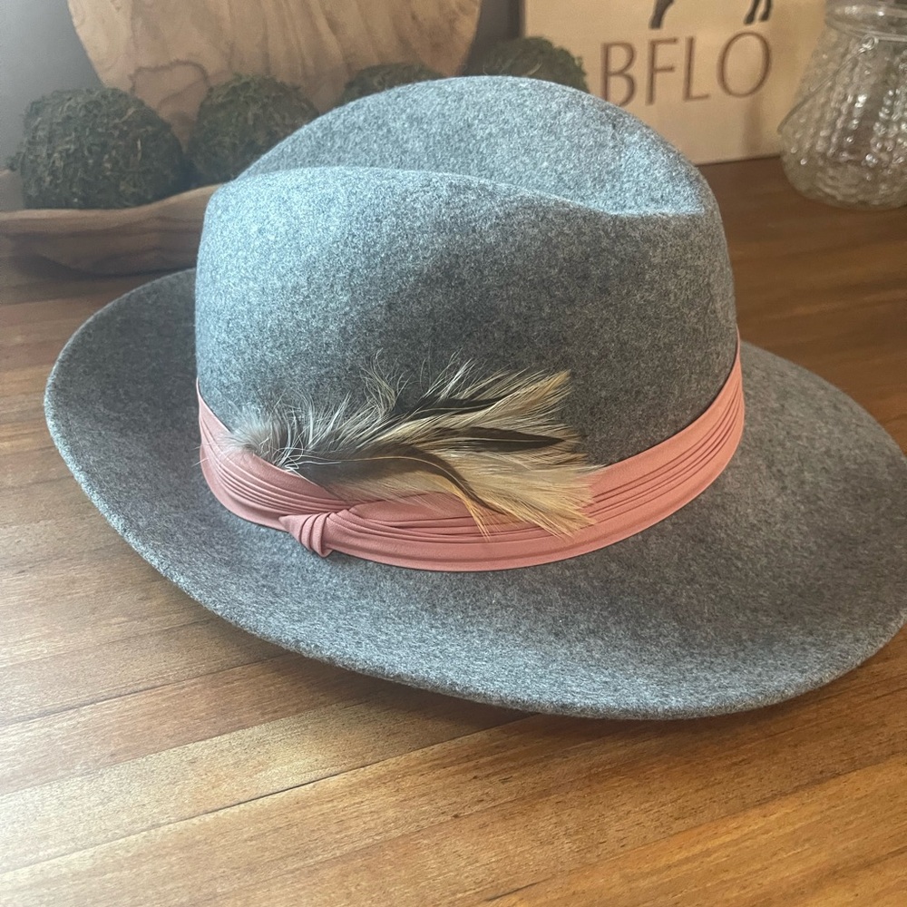 Vintage Wool Fedora Hat with feather accent .